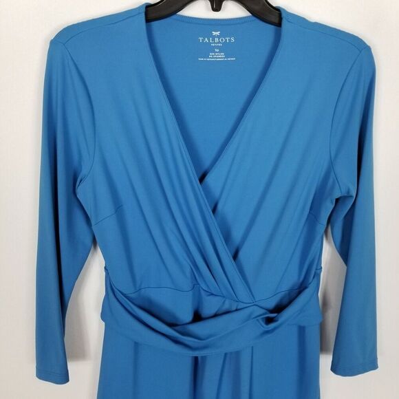 Talbots Women Blue Faux Wrap Dress Mini Dress Size S Petite 3/4 Sleeve - Picture 2 of 8